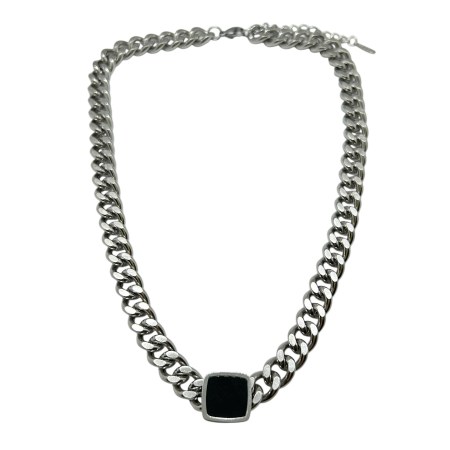 necklace steel silver with square black